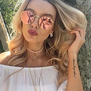 Retro Rose Pink Round Lens Gold Frame Sunglasses